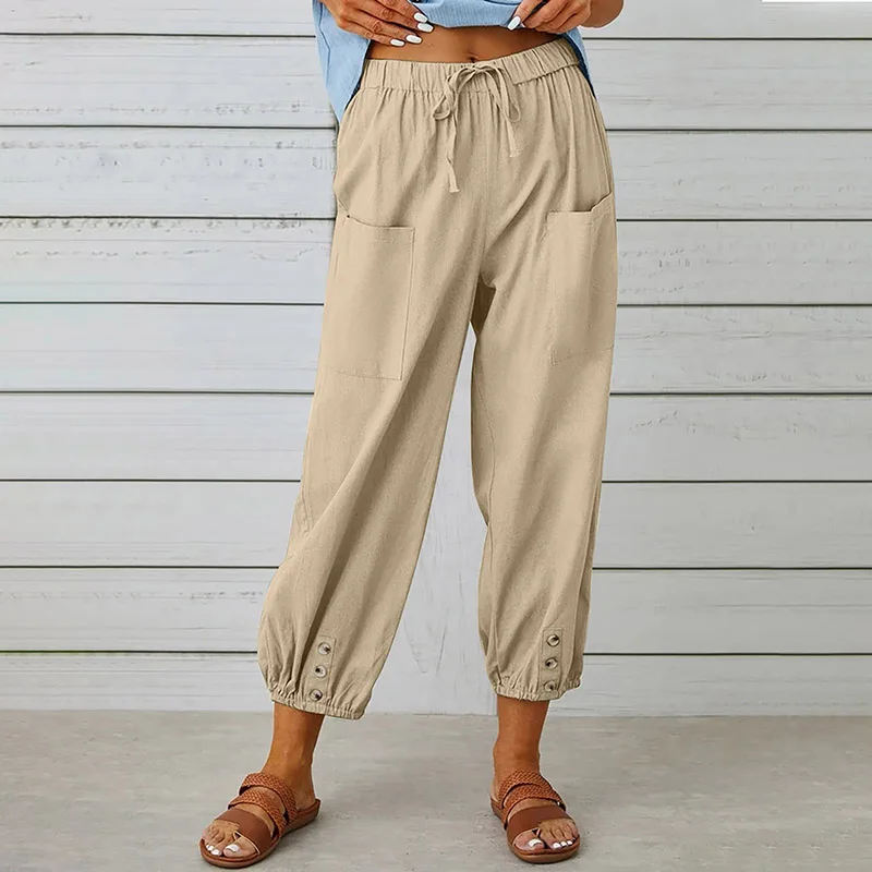 Women's Fashion Wide Leg Ninth Pants Cotton Linen Solid Color Casual Loose Trousers Oversized Elastic Waist Pocket Long Pants
Women's Fashion Wide Leg Ninth Pants Cotton Linen Solid Color Casual Loose Trousers Oversized Elastic Waist Pocket Long Pants