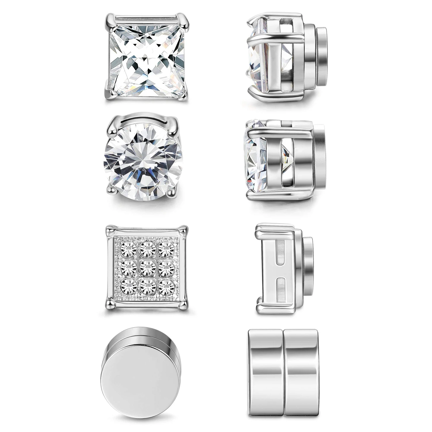 4 Pairs Stainless Steel Magnetic Stud Earrings for Men Women Black/Silver Tone CZ Non-Piercing Clip On Stud Earrings Set 8MM
4 Pairs Stainless Steel Magnetic Stud Earrings for Men Women Black/Silver Tone CZ Non-Piercing Clip On Stud Earrings Set 8MM