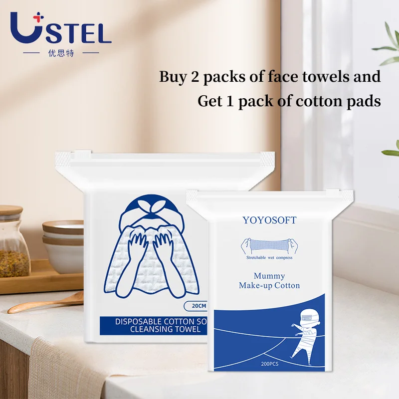 

USTEL Disposable Facial Towel Travel Toiletries Facial Clean Nurse Tissue Towels Wet Dry Portable Wipe Face Make Up Cotton Pads
