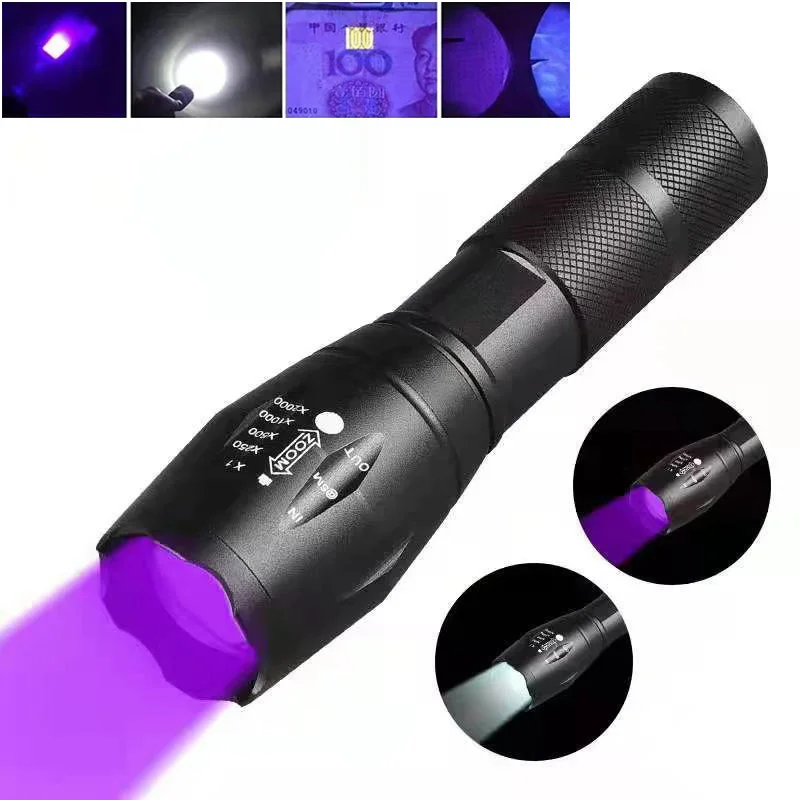 T6 or UV Led Flashilight 365nm Fluorescent Blacklight flash Lamp Torch Zoom for Pet Stains Agent Detection money Checker c1
T6 or UV Led Flashilight 365nm Fluorescent Blacklight flash Lamp Torch Zoom for Pet Stains Agent Detection money Checker c1