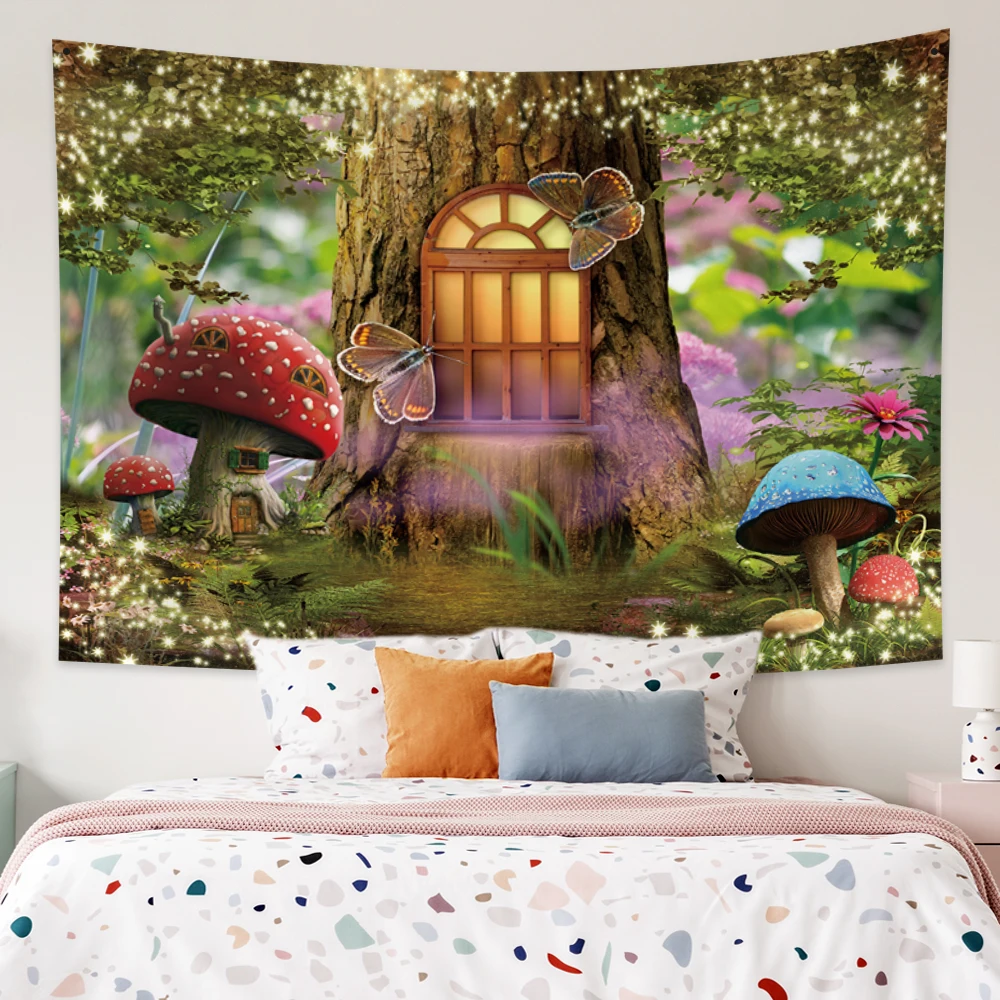 Kawaii Tapestry Aesthetic Dreamy Butterfly Mushroom Tree House Hippie Psychedelic Baby Wall Hanging Living Room Decor Blanket
Kawaii Tapestry Aesthetic Dreamy Butterfly Mushroom Tree House Hippie Psychedelic Baby Wall Hanging Living Room Decor Blanket