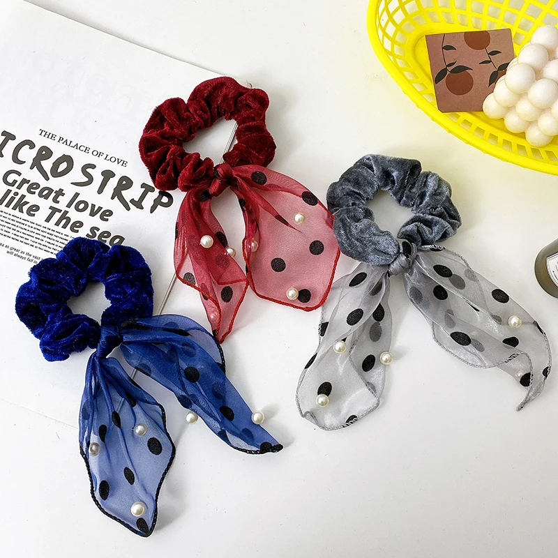 Hot Selling Korean Elegant Pearl Velvet Hair Scrunchies Ponytail Holder Rope With Ribbon For Women
Hot Selling Korean Elegant Pearl Velvet Hair Scrunchies Ponytail Holder Rope With Ribbon For Women