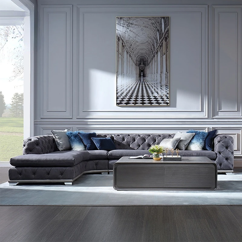 American light luxury solid wood cloth sofa living room European large family senior gray corner sofa furniture
American light luxury solid wood cloth sofa living room European large family senior gray corner sofa furniture