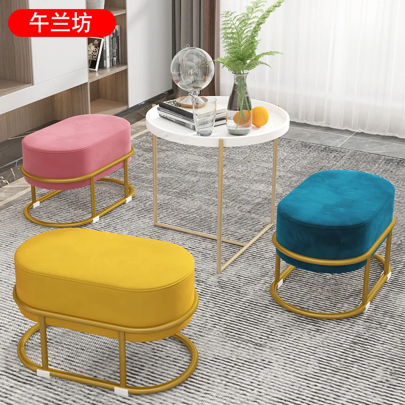 

Nordic Living Room Fabric Craft Shoe Changing Stool Home Doorway Fitting Room Sofa Stool Oval Internet Celebrity Rest Stool
