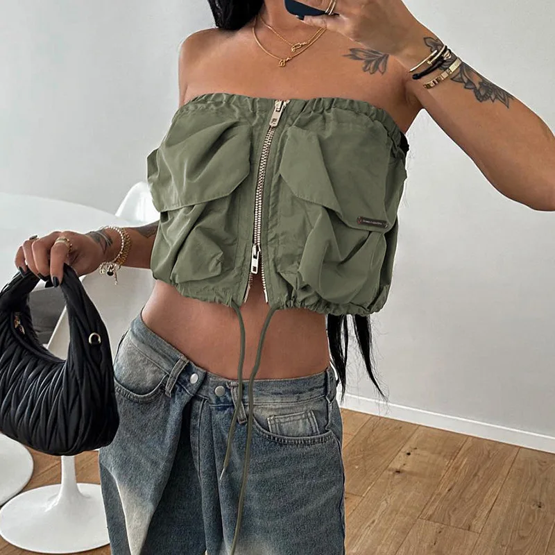 3D Pockets Solid Slim Cargo Strapless Tops Women Autumn 2023 Off Shoulder Sleeveless Zipper Drawstring Y2k Cardigan Street Wear
3D Pockets Solid Slim Cargo Strapless Tops Women Autumn 2023 Off Shoulder Sleeveless Zipper Drawstring Y2k Cardigan Street Wear