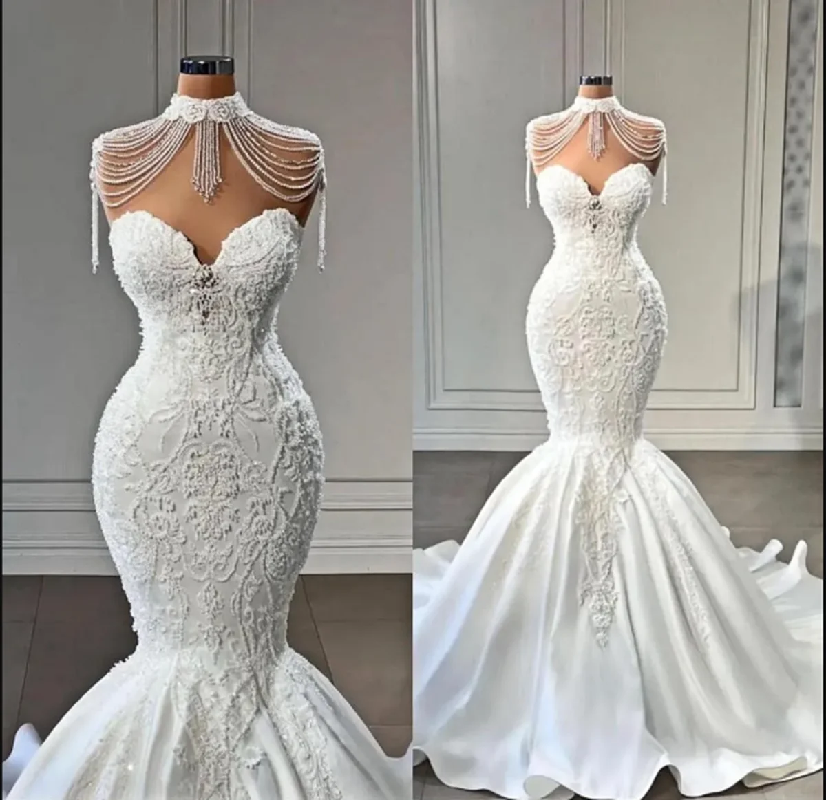 Vintage High Neck Mermaid Wedding Dresses Appliqued Lace Sweetheart Bride Gowns vestidos de novia robe
Vintage High Neck Mermaid Wedding Dresses Appliqued Lace Sweetheart Bride Gowns vestidos de novia robe