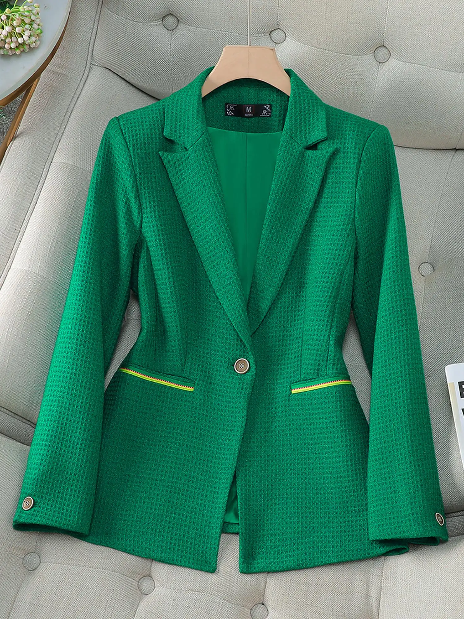 

Женский официальный Блейзер, Женский оранжевый, зеленый, черный блейзер с длинным рукавом на одной пуговице, деловая одежда для работы, куртка, пальто для осени и зимы