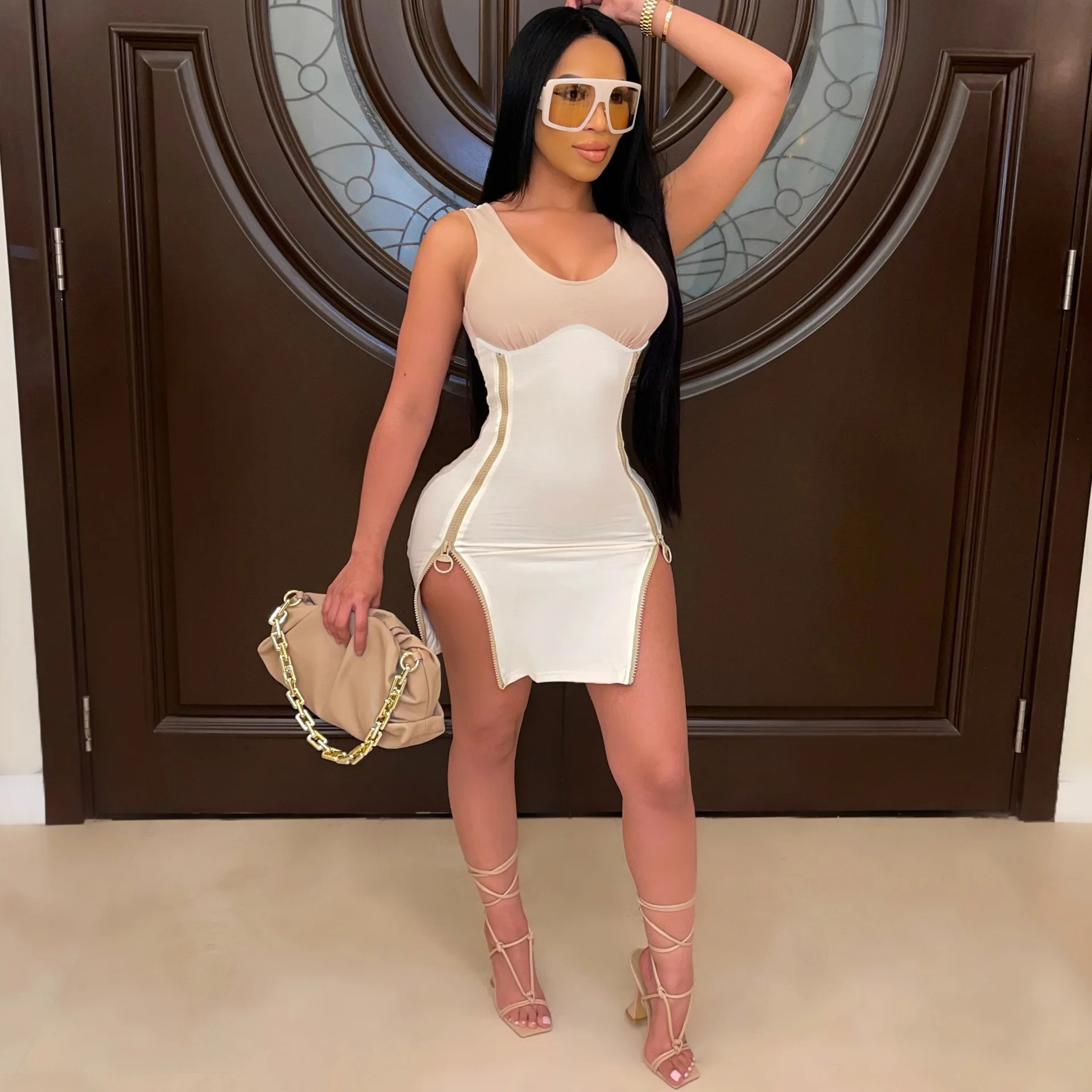 Summer Sexy Colorblock Sleeveless Side Zipper Design Dress Women Casual Mini Dresses
Summer Sexy Colorblock Sleeveless Side Zipper Design Dress Women Casual Mini Dresses