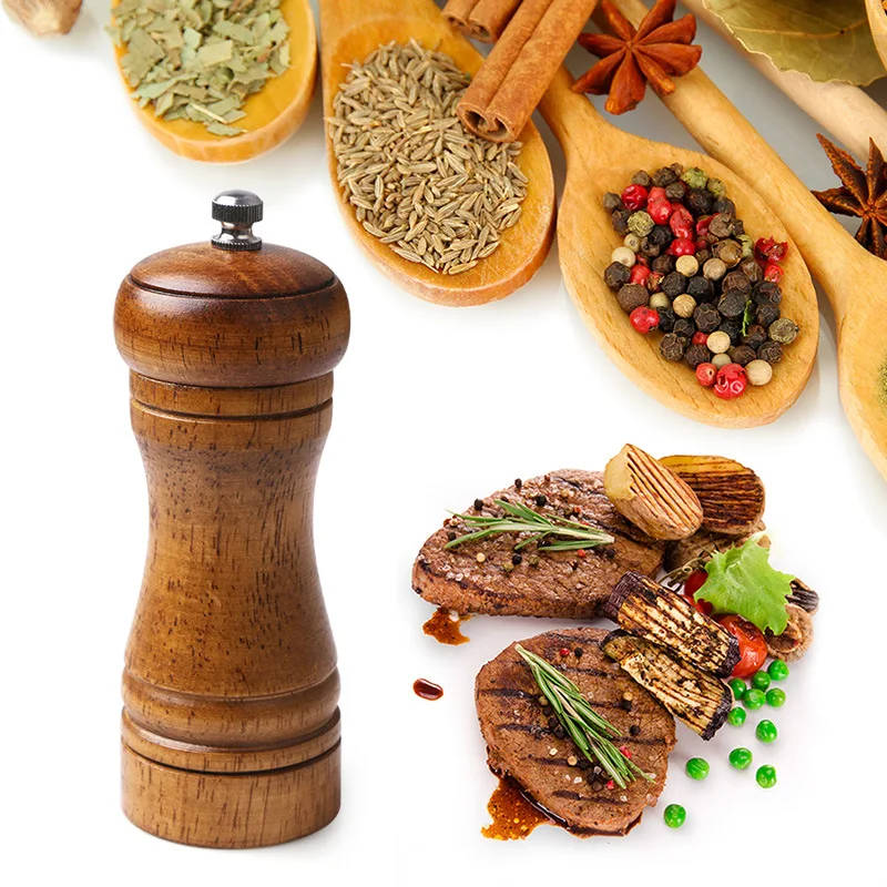 

Salt and Pepper Mills, Solid Wood Pepper Mill with Strong Adjustable Ceramic Grinder Seasoning Mill Hand Kitchen BBQ Tools New