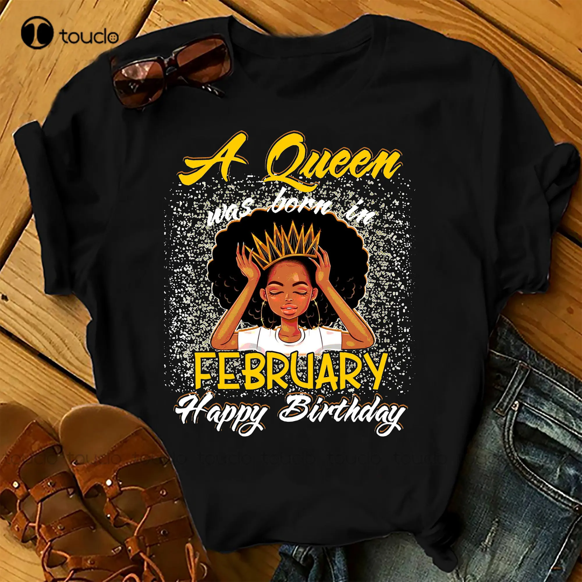 

Женская футболка на день рождения с изображением королевы была родилась в феврале, летние топы, пляжные футболки, рубашки с изображением фи...