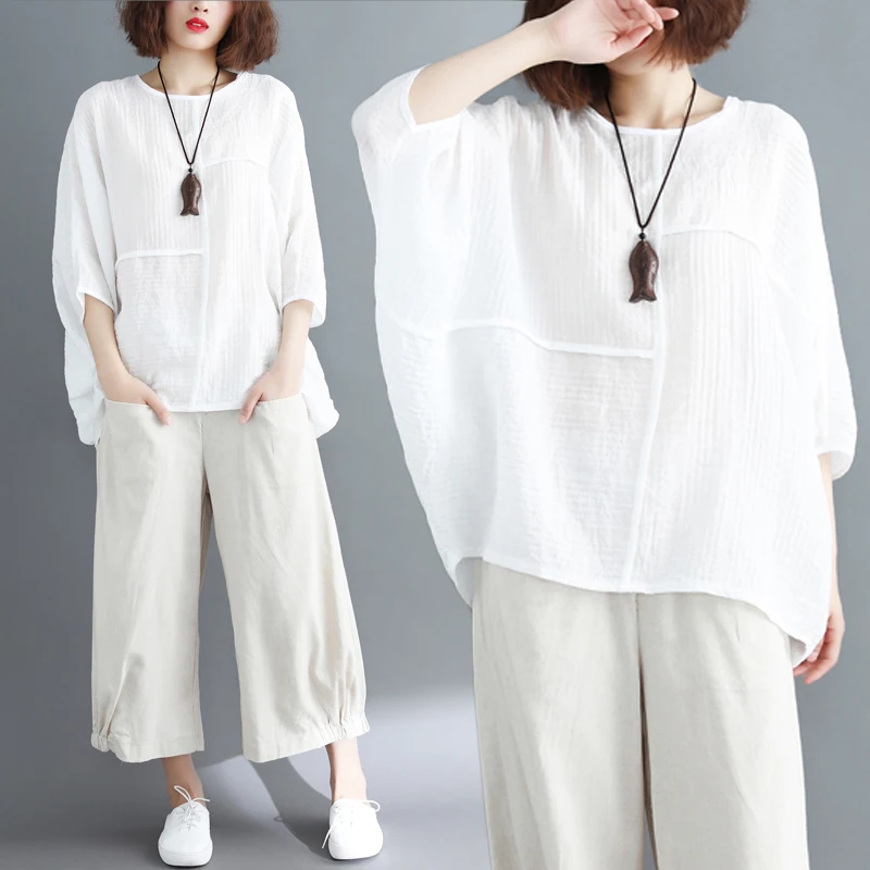 Women's Summer Clothing Splicing Solid Color Bat Sleeve Loose Cotton Linen Top Women's T-shirt
Women's Summer Clothing Splicing Solid Color Bat Sleeve Loose Cotton Linen Top Women's T-shirt