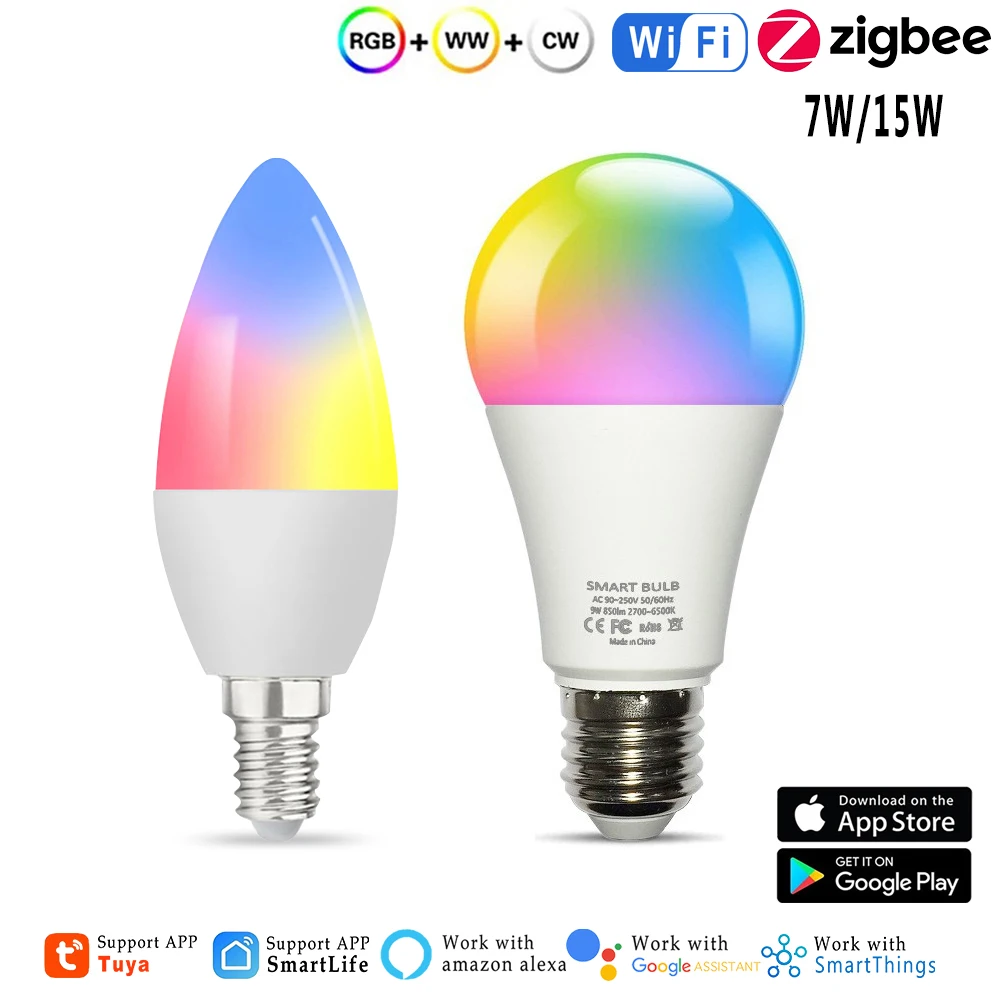 15W 7W Smehoart Tuya Zigbee WiFi Smart LED Bulb E27 E14 RGB+WW+CW Smart Home LED Lamp Bulb Compatible with Alexa Google Home
15W 7W Smehoart Tuya Zigbee WiFi Smart LED Bulb E27 E14 RGB+WW+CW Smart Home LED Lamp Bulb Compatible with Alexa Google Home