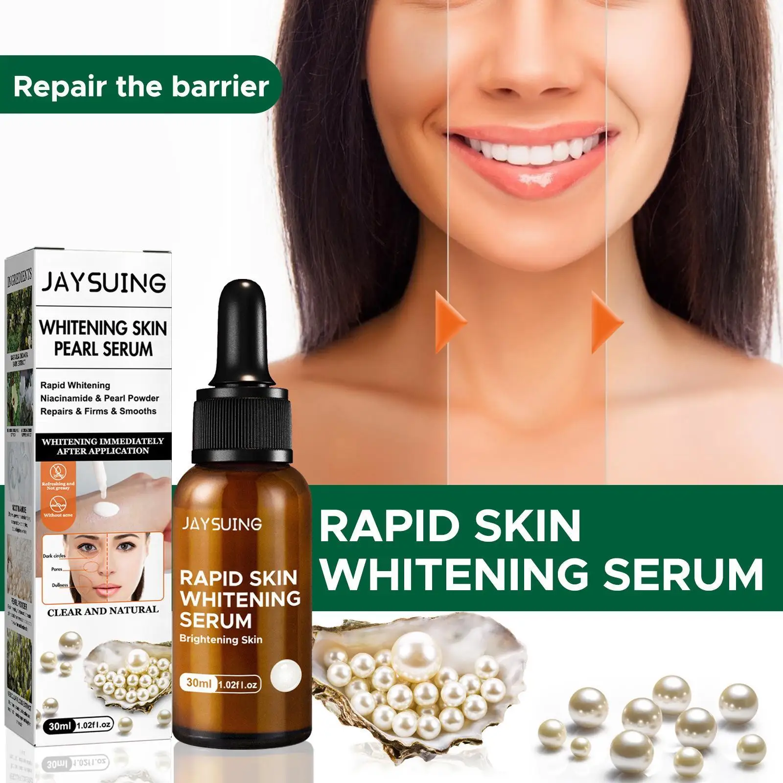 30ml Pearl Whitening Serum Anti-aging Pore Reduction Brightening Skin Dullness Moisturizing Facial Pearl Whitening Serum
30ml Pearl Whitening Serum Anti-aging Pore Reduction Brightening Skin Dullness Moisturizing Facial Pearl Whitening Serum