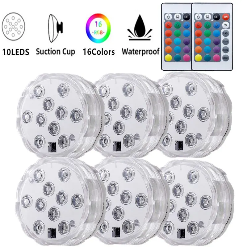 

3pcs 10 LED IP68 Waterprooof RGB Submersible Lights Swimming Pool Underwater Night Lights for Vase Bowl Tank Pond Wedding Party