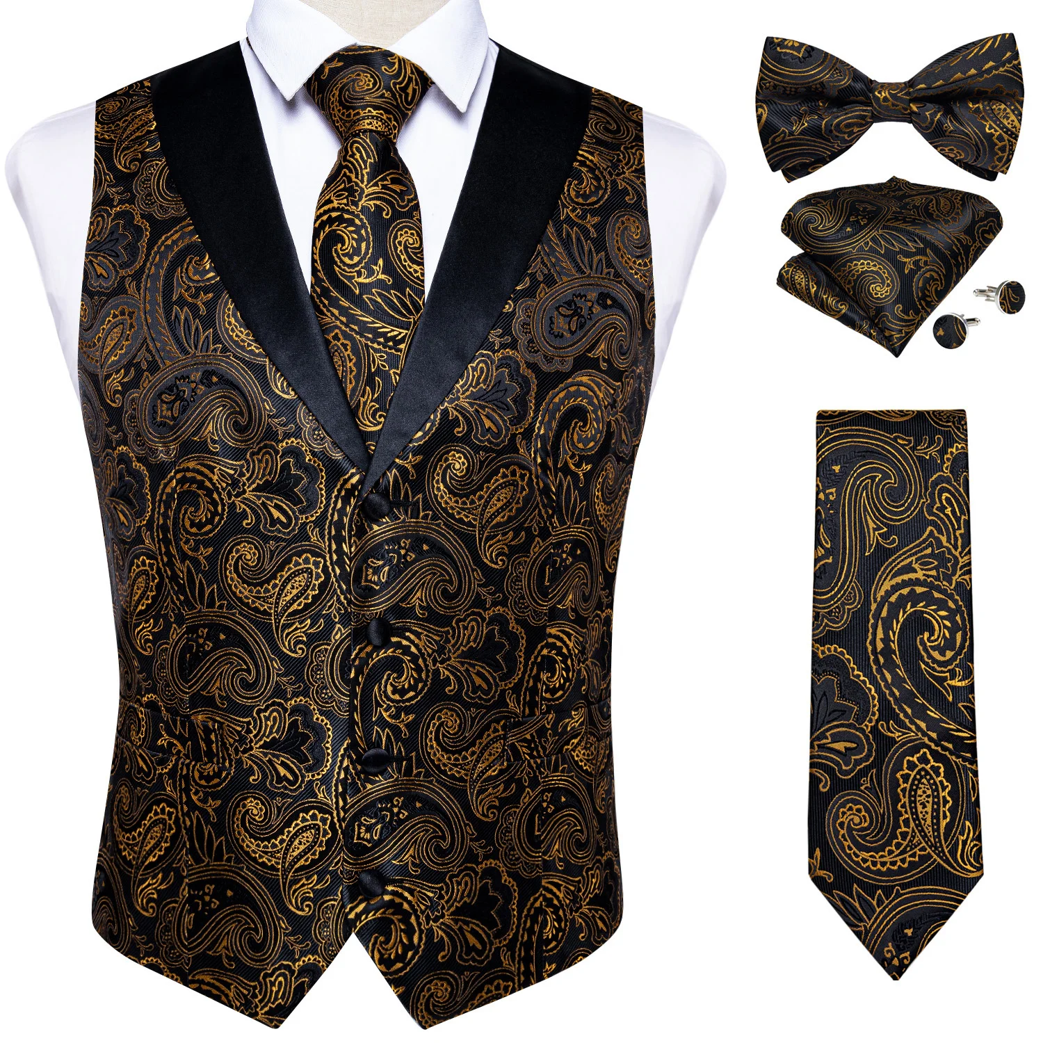 Brand Suit Vest Set For Men Luxury Silk Black old Paisley Dress Vest Tie Cufflinks andkercief Set Male Sleeveless Waistcoat
Brand Suit Vest Set For Men Luxury Silk Black old Paisley Dress Vest Tie Cufflinks andkercief Set Male Sleeveless Waistcoat