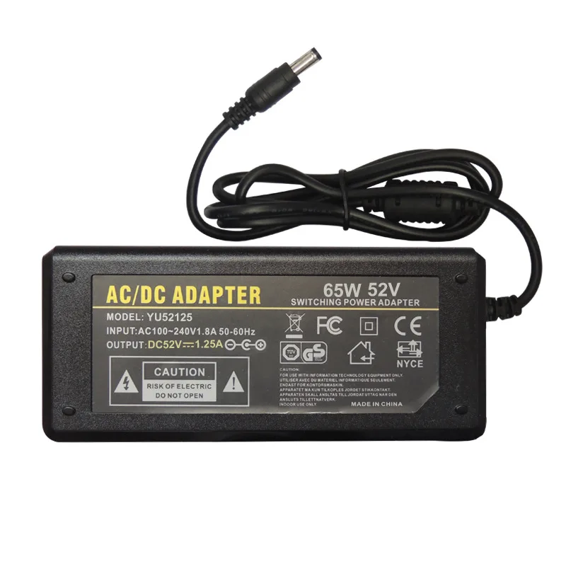 Блок питания постоянного тока 52V 1.25A 3A адаптер зарядное устройство для фотооборудования
Блок питания постоянного тока 52V 1.25A 3A адаптер зарядное устройство для фотооборудования