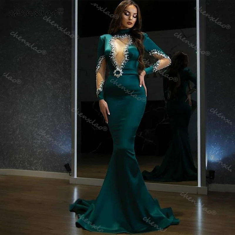 Chenxiao Soft Satin Mermaid Evening Dresses High Neck Crystal Beaded Prom Gowns Long Sleeves Women Party Gowns Custom Made
Chenxiao Soft Satin Mermaid Evening Dresses High Neck Crystal Beaded Prom Gowns Long Sleeves Women Party Gowns Custom Made
