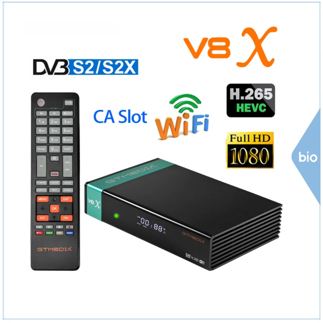 Ресивер для спутникового ТВ DVB-S2 S2X GTMEDIA V8X H.265 1080P HD DVB-S S2 S2X со встроенным WIFI Smart Digital Set Top Box 
Ресивер для спутникового ТВ DVB-S2 S2X GTMEDIA V8X H.265 1080P HD DVB-S S2 S2X со встроенным WIFI Smart Digital Set Top Box