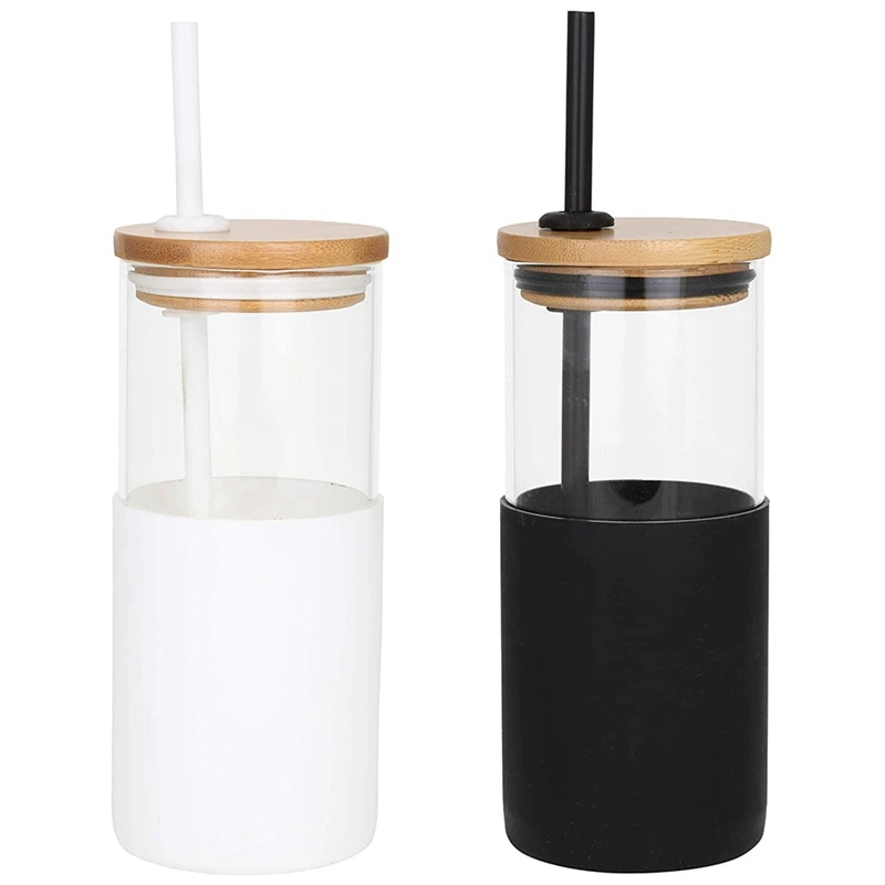 Glass Tumbler With Bamboo Lid, Silicone Sleeve & Straw (16 Oz), 2-Piece Set , Eco-Friendly, Reusable (White & Black) 
Glass Tumbler With Bamboo Lid, Silicone Sleeve & Straw (16 Oz), 2-Piece Set , Eco-Friendly, Reusable (White & Black)