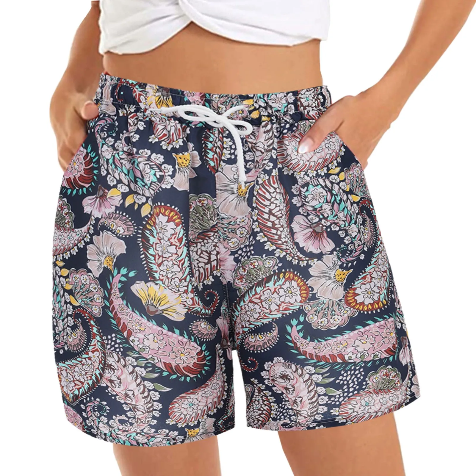 Drawstrings Shorts Womens Printed Loose High Elastic Waist Pockets Sportwear Beach Wear Female Summer Bohemian Comfy Short Pants
Drawstrings Shorts Womens Printed Loose High Elastic Waist Pockets Sportwear Beach Wear Female Summer Bohemian Comfy Short Pants