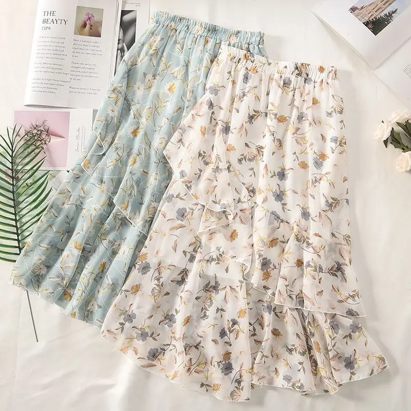 Korean Fashion Casual Vintage Floral Print Chiffon Long Skirt Women Office Summer Elastic High Waist White Midi Skirt
Korean Fashion Casual Vintage Floral Print Chiffon Long Skirt Women Office Summer Elastic High Waist White Midi Skirt