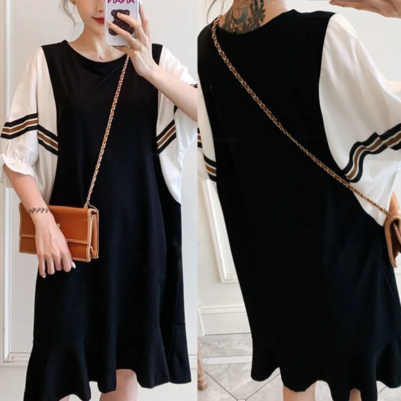 Повседневные женские летние платья с контрастными полосками и полурукавами 
Повседневные женские летние платья с контрастными полосками и полурукавами