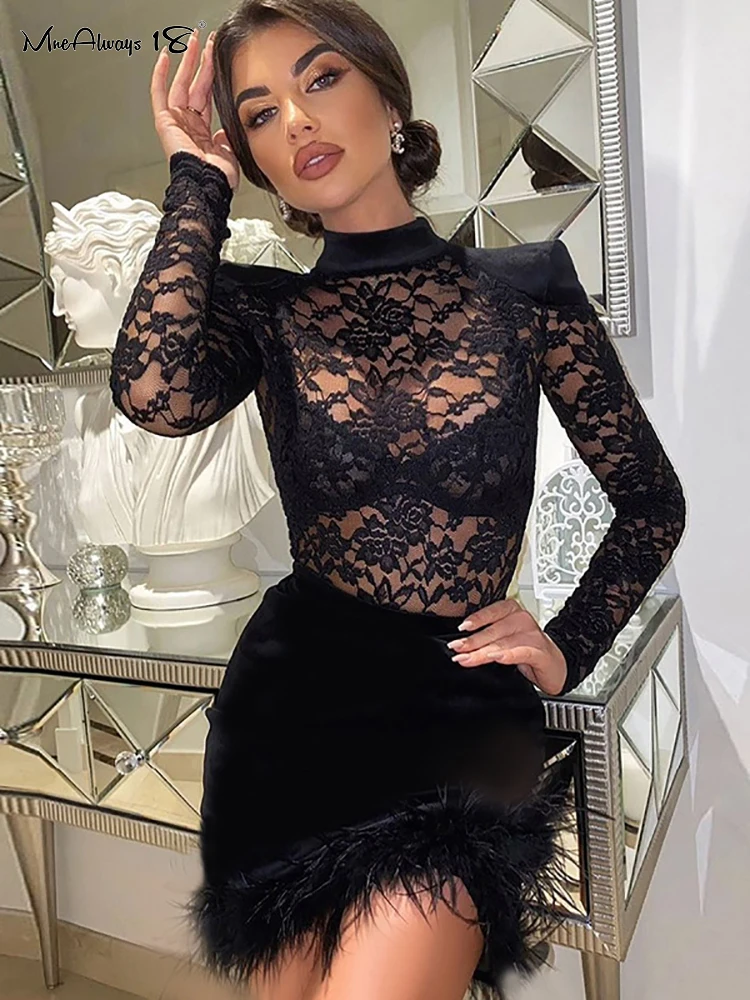 Mnealways18 Lace Embroidery Women Sexy Transparent Dress Black Feather Dresses Female Club Wear Patchwork Bodycon Dress Spring
Mnealways18 Lace Embroidery Women Sexy Transparent Dress Black Feather Dresses Female Club Wear Patchwork Bodycon Dress Spring