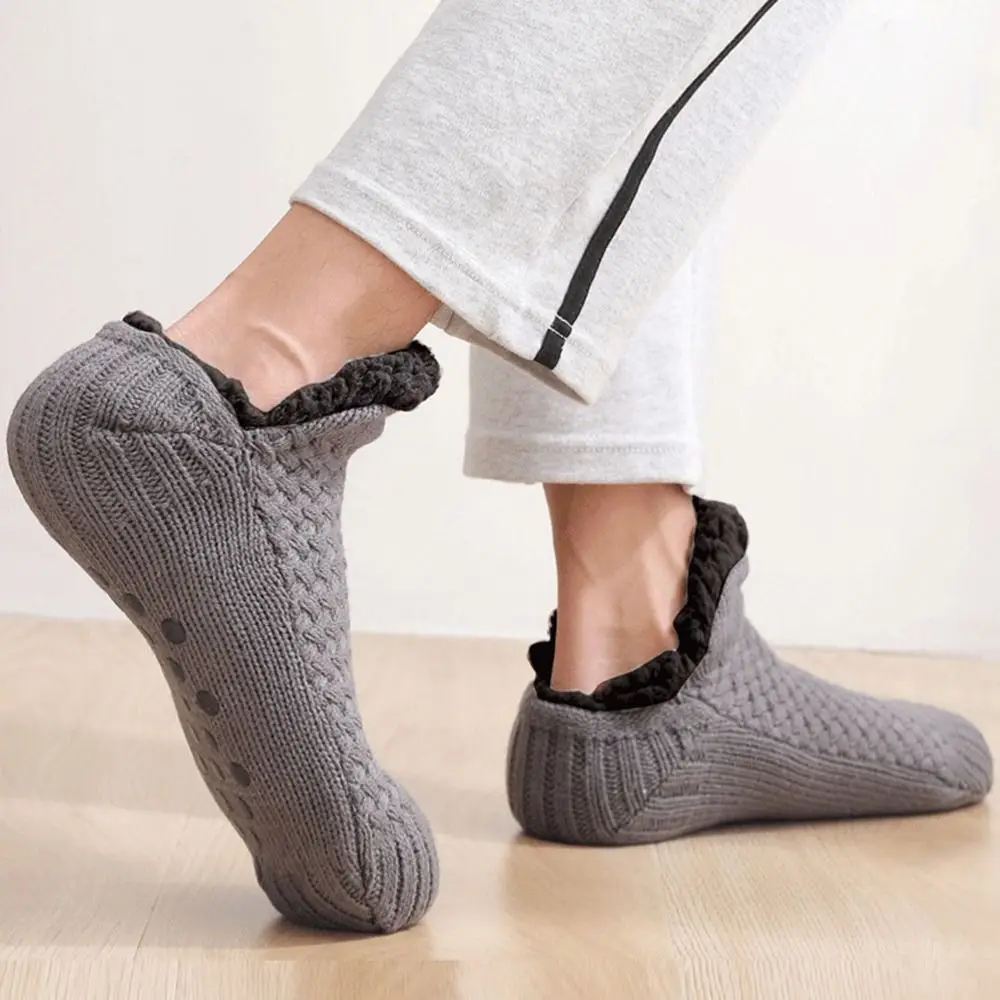 

Хлопковые вязаные короткие носки в клетку на осень и зиму, однотонные носки для пола, носки унисекс, носки для домашнего сна, термоноски для помещений