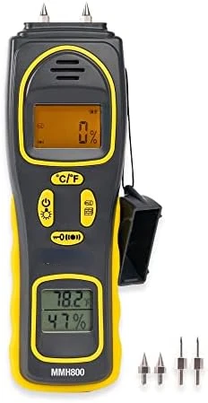 Pin/Pinless Combo Moisture Meter #MMH800 - Pin/Pinless Combo Mold Detector for Home - Dual LCD Display & Audible Alarm
Pin/Pinless Combo Moisture Meter #MMH800 - Pin/Pinless Combo Mold Detector for Home - Dual LCD Display & Audible Alarm