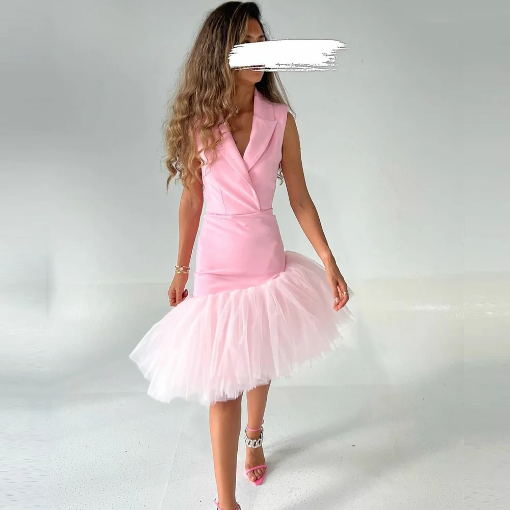 Katerina Women Evening Party Dresses Elegant Short Satin Pink V-Neck Prom Dresses A-Line Tulle Pleated Tea Length فساتين السهرة
Katerina Women Evening Party Dresses Elegant Short Satin Pink V-Neck Prom Dresses A-Line Tulle Pleated Tea Length فساتين السهرة