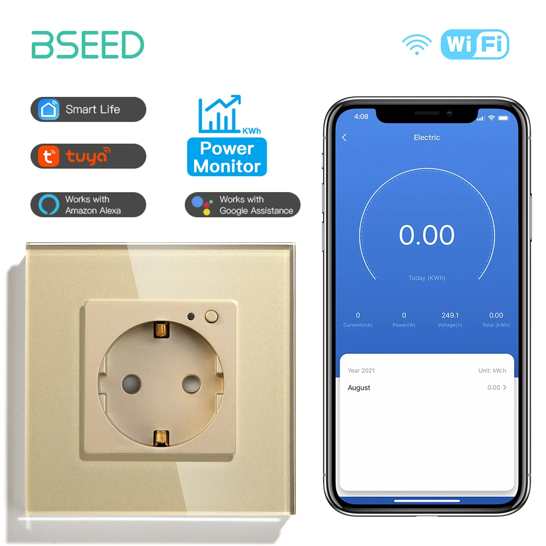 BSEED EU Wifi Smart Wall Socket Power Outlets Glass Panel Power Monitor Timing Tuya Google Smart Life Alexa App Control
BSEED EU Wifi Smart Wall Socket Power Outlets Glass Panel Power Monitor Timing Tuya Google Smart Life Alexa App Control