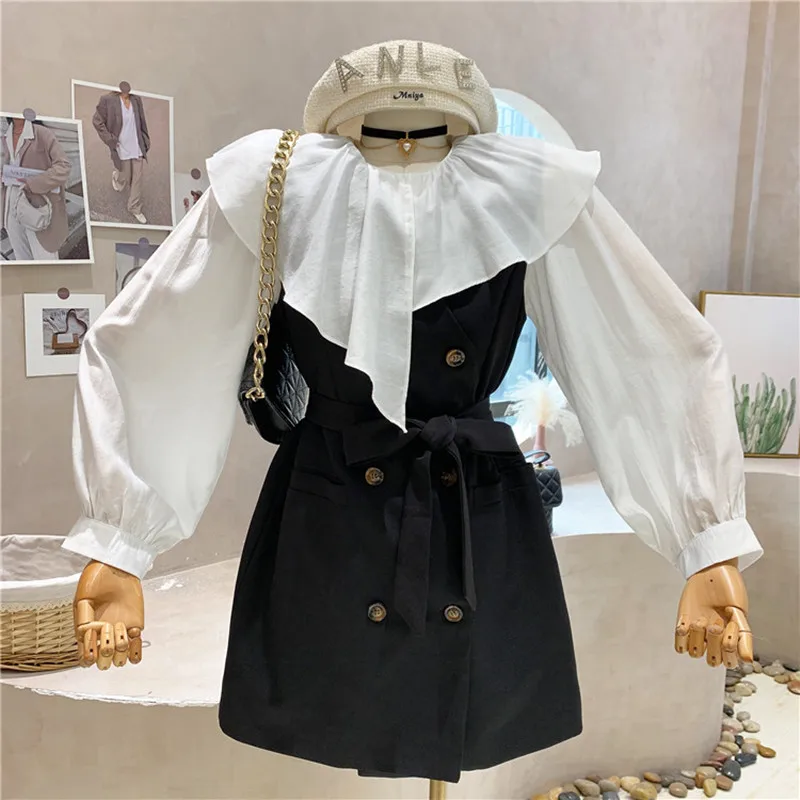 Niche Design New Women's Clothing 2022 Spring Ruffle Lapel Short Shirt + Lace Up Double Breasted Vest Dress two-piece Set
Niche Design New Women's Clothing 2022 Spring Ruffle Lapel Short Shirt + Lace Up Double Breasted Vest Dress two-piece Set