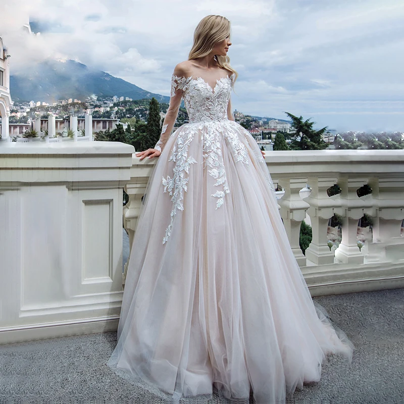 Luxury A-Line V-Neck Wedding Dress Elegant Long Sleeve Lace Appliques Bridal Gown Backless Button Tulle Train Vestido De Noiva
Luxury A-Line V-Neck Wedding Dress Elegant Long Sleeve Lace Appliques Bridal Gown Backless Button Tulle Train Vestido De Noiva
