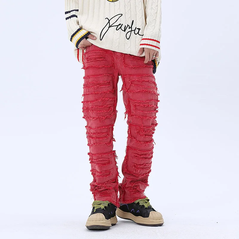 Retro Ripped Tassel Hole Straight Men's Jeans Pants Solid Color Streetwear Frayed Distressed Loose Casual Denim Trousers
Retro Ripped Tassel Hole Straight Men's Jeans Pants Solid Color Streetwear Frayed Distressed Loose Casual Denim Trousers