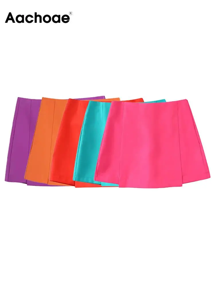 

Aachoae Women Fashion Solid Color Skirts Shorts Casual High Waist Zipper Fly Shorts Ladies Summer Chic Shorts Mujer Pantalon