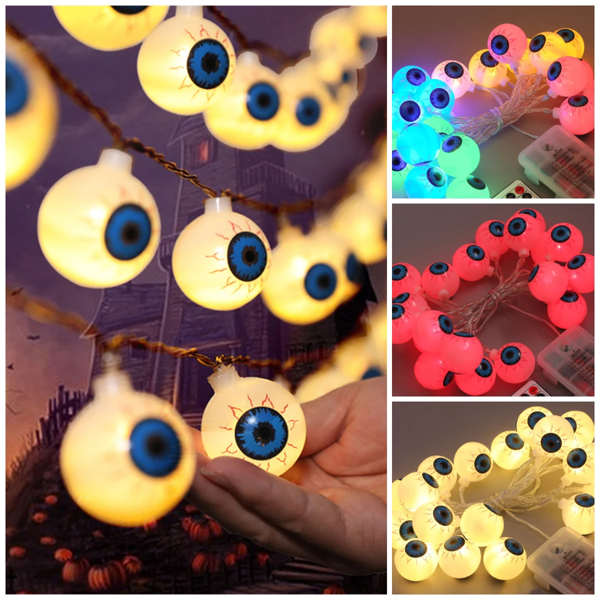 10/20LEDs 1.2/2.5m Ghost Eyeball String Lights Halloween Decorative Lights LED Horror Eye Party Lamp Holiday Lighting
10/20LEDs 1.2/2.5m Ghost Eyeball String Lights Halloween Decorative Lights LED Horror Eye Party Lamp Holiday Lighting