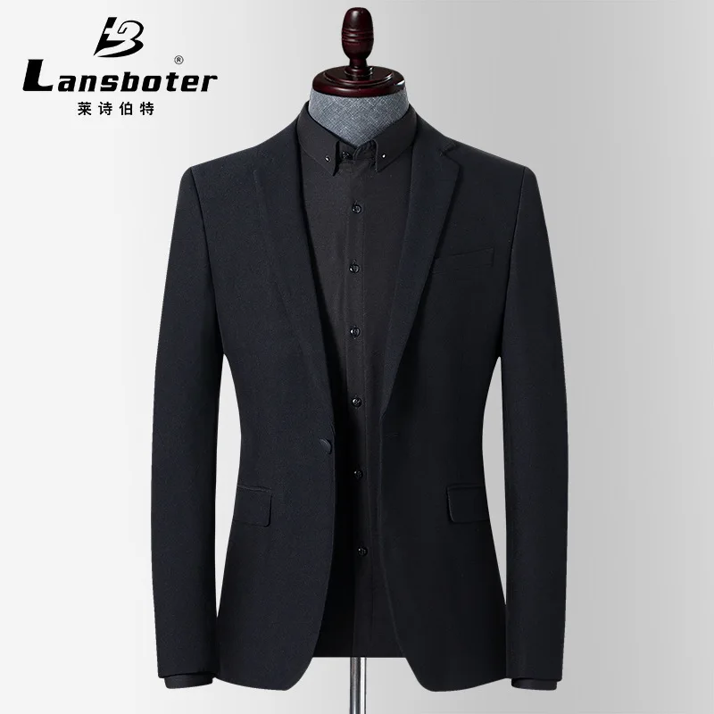 

Lansboter Black Spring And Autumn Suit Men's Single-button Slit Slim Korean Version Suit Business Casual Coat