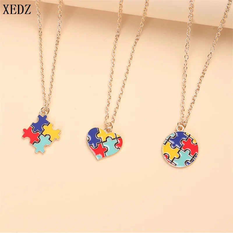 XEDZ Colorful Puzzle Necklace Women Heart Shape Round Square Enamel Pendant Necklace Autism Awareness Fashion Jewelry Gift
XEDZ Colorful Puzzle Necklace Women Heart Shape Round Square Enamel Pendant Necklace Autism Awareness Fashion Jewelry Gift