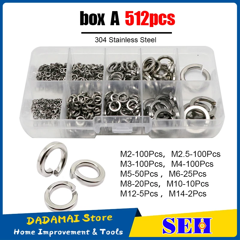 SEH 512Pcs Lock Washers Set Stainless Steel Black M2 M2.5 M3 M4 M5 M6 M8 M10 M12 M14 Spring Lock Washer Assortment Kit
SEH 512Pcs Lock Washers Set Stainless Steel Black M2 M2.5 M3 M4 M5 M6 M8 M10 M12 M14 Spring Lock Washer Assortment Kit