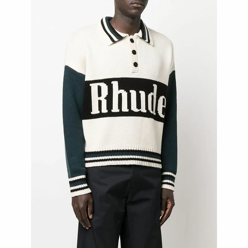 

23 Fw RHUDE Fashion Classic Knit Sweater Men's and Women's High Quality RHUDE Jacquard Sweatshirt Interior Label
