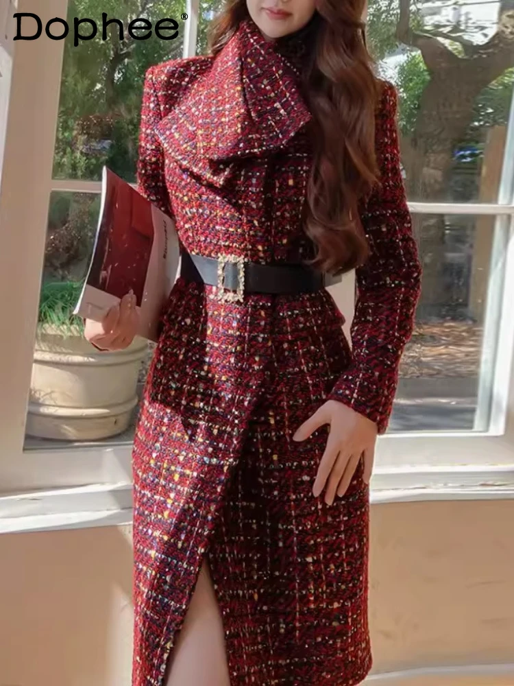 Temperament Waist-Controlled Detachable Scarf Tweed Coat for Women 2023 Autumn Winter New Commute Style Long Wool Coats Female
Temperament Waist-Controlled Detachable Scarf Tweed Coat for Women 2023 Autumn Winter New Commute Style Long Wool Coats Female