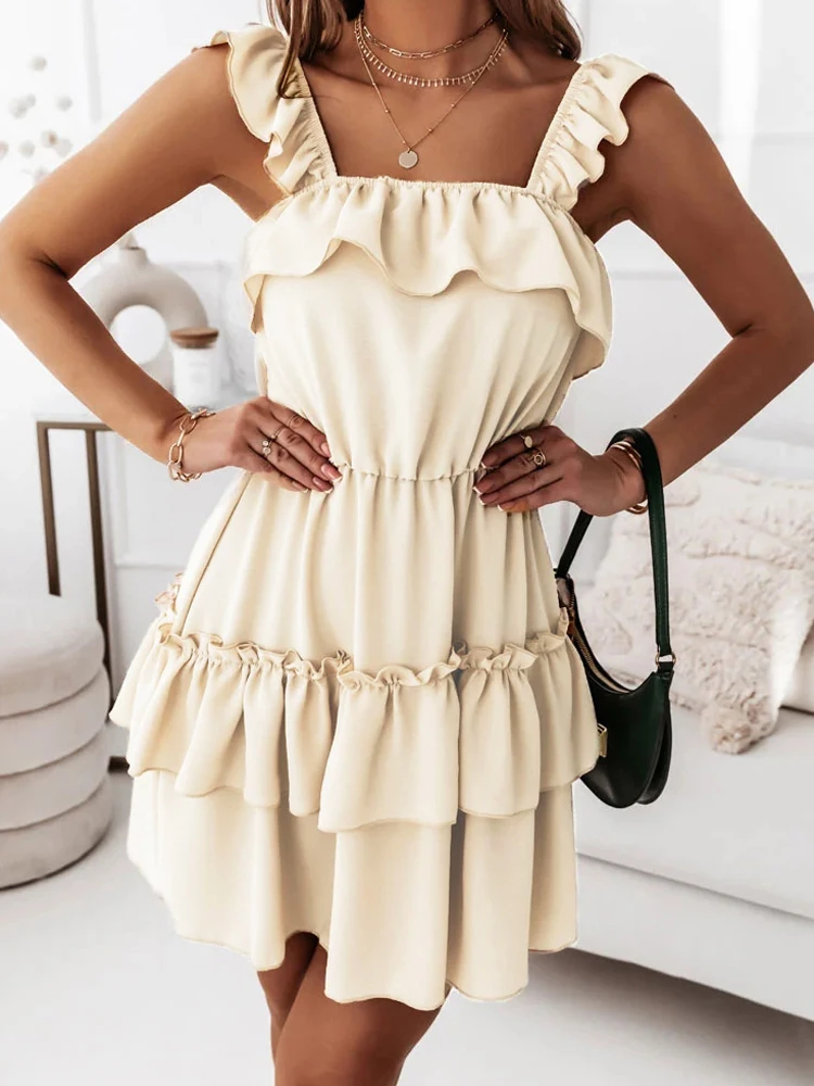 Fashion Strap Solid Color Dress for Women 2022 Sexy Sleeveless Knee Length Party Dresses New Ruffles A Line Summer Dress 20516
Fashion Strap Solid Color Dress for Women 2022 Sexy Sleeveless Knee Length Party Dresses New Ruffles A Line Summer Dress 20516