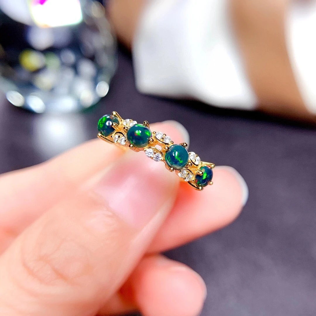 MeiBaPJ Natural Black Opal 4 Beads Gemstone Fashion Golden Rings for Women Real 925 Sterling Silver Charm Fine Wedding Jewelry
MeiBaPJ Natural Black Opal 4 Beads Gemstone Fashion Golden Rings for Women Real 925 Sterling Silver Charm Fine Wedding Jewelry
