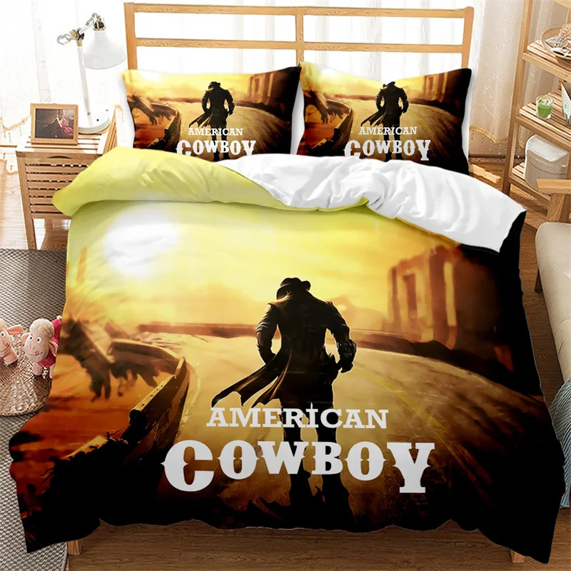 

Western Cowboy Duvet Cover Set Single King Wild West Themed Cowboy Bedding Microfiber Rodeo Cowboy Riding Horse Quilt Cover