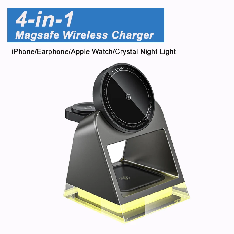 

4-in-1 25W Mag safe Charging Docking Station for iPhone 15 14 13 Pro iWatch AirPods Night Light Magnetic Wireless Charger Stand