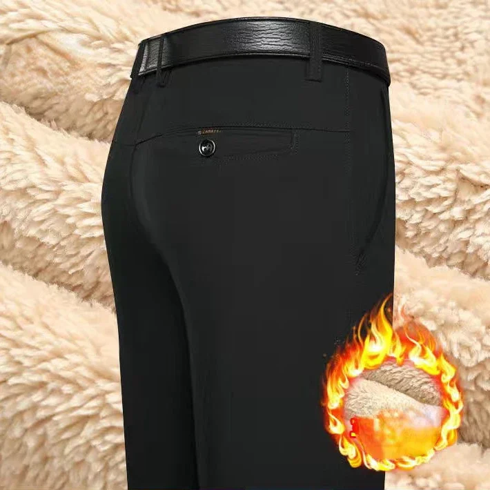 

Мужские зимние модные однотонные кашемировые брюки 2023, мужские утепленные брюки из овечьей шерсти, мужские деловые повседневные Бархатные брюки L97