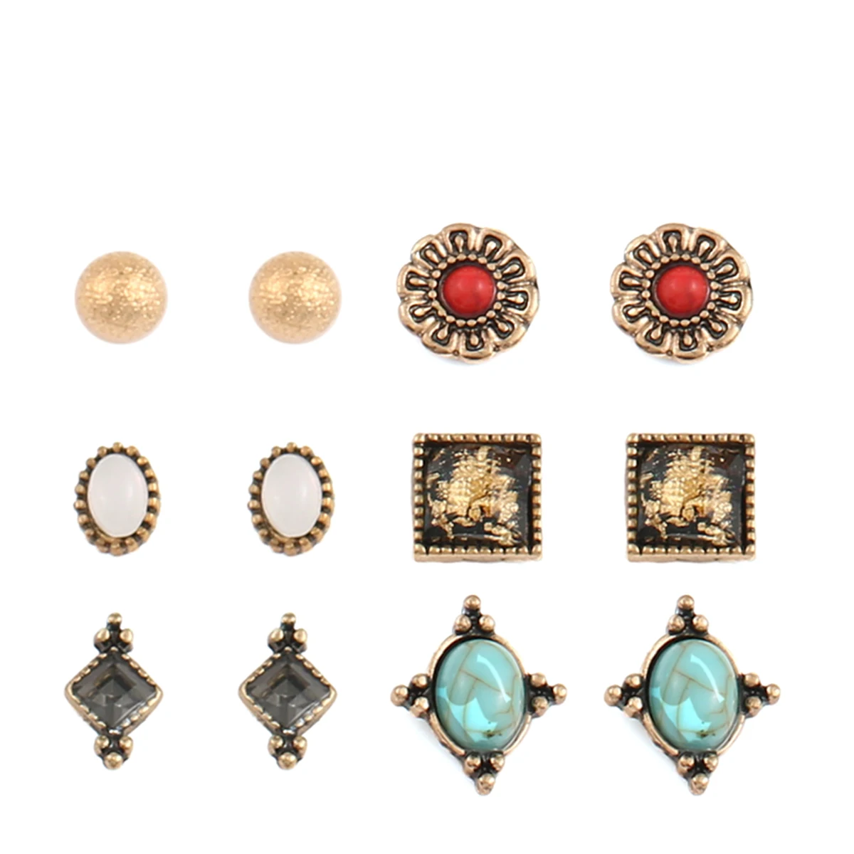 

CARTER LISA 12pcs Delicate Gold Ball Geometric Turquoise Crystal Stud Earrings Set For Women Cute Gift Ear Jewelry