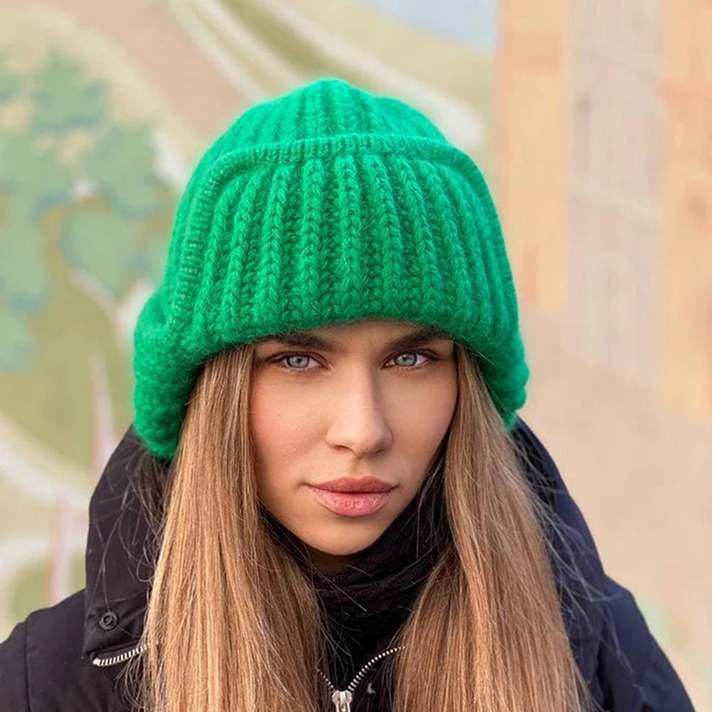 

Autumn Winter Ladies Knitted Hats Women Leisure Style Solid Color Flanging Tie Up Ear Protection Windproof Warm Cap Bomber Hats