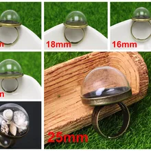 2pcs DIY Bronze Adjustable Ring with Clear Glass Dome Terrarium 1/2 Globe Bottle Memory Locket 16mm,18mm,20mm,25mm,30mm