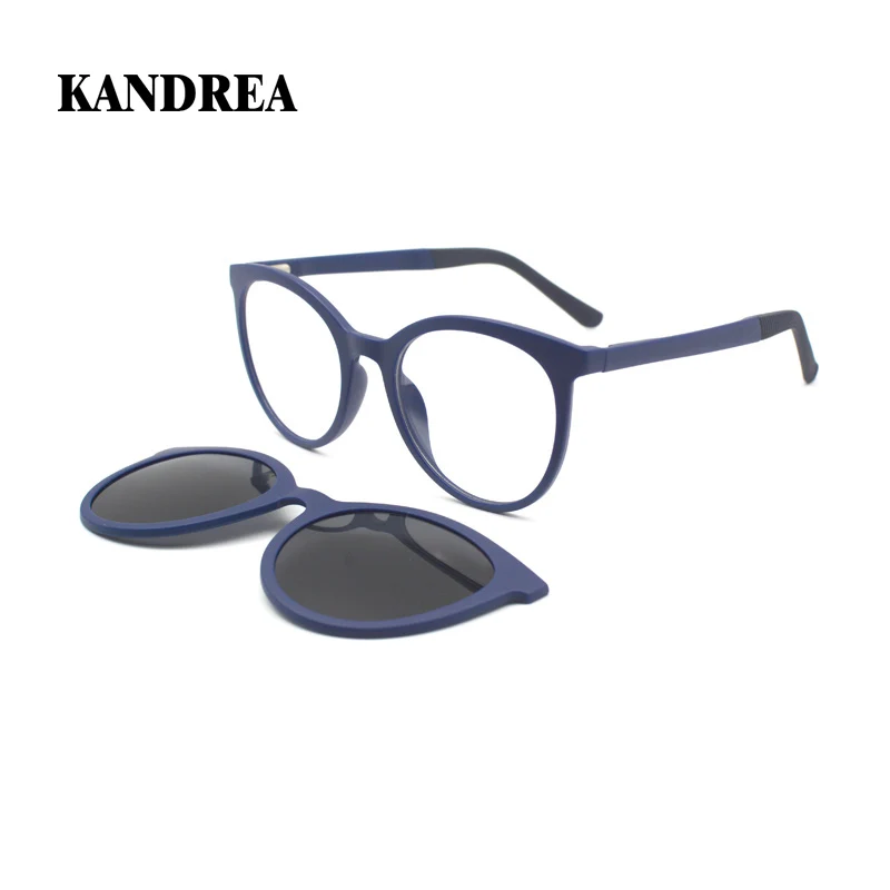 

KANDREA 2 In 1 TR Round Polarized Magnet Sunglasses Women Fashion Retro Glasses Big Frame Brand Designer Magnetic Eyewear S2031